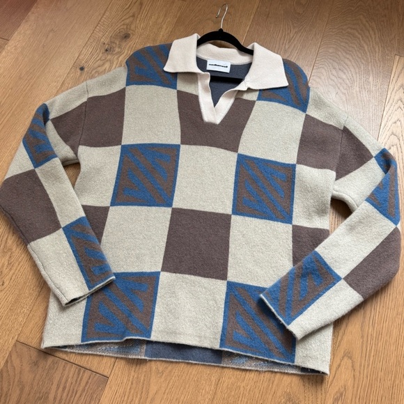 Mediumwell Sweaters - Mediumwell Geometric Pattern Oversize Wool Sweater - Size S - Korean Fashion